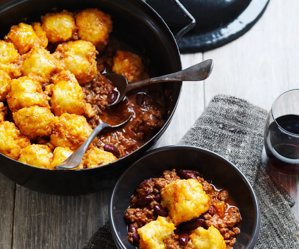 CHILLI BEEF WITH CORNBREAD DUMPLINGS