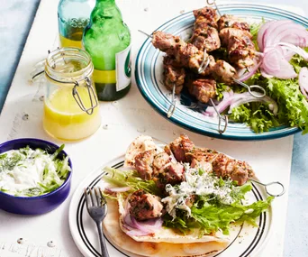 Pork souvlaki with flatbread