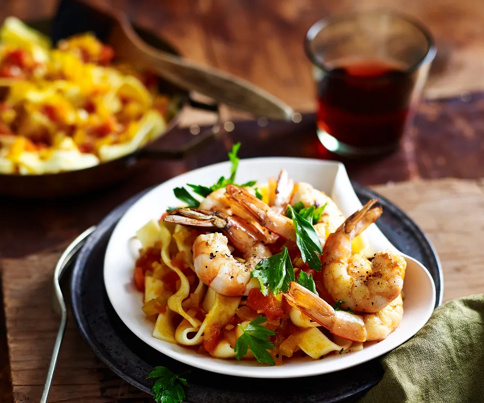 PAPPARDELLE WITH SAFFRONTOMATO & PRAWNS