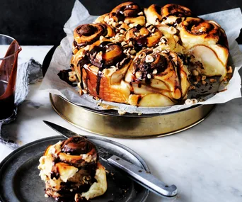 Chocolate, hazelnut & pear scrolls