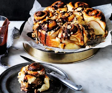 Chocolate, hazelnut & pear scrolls