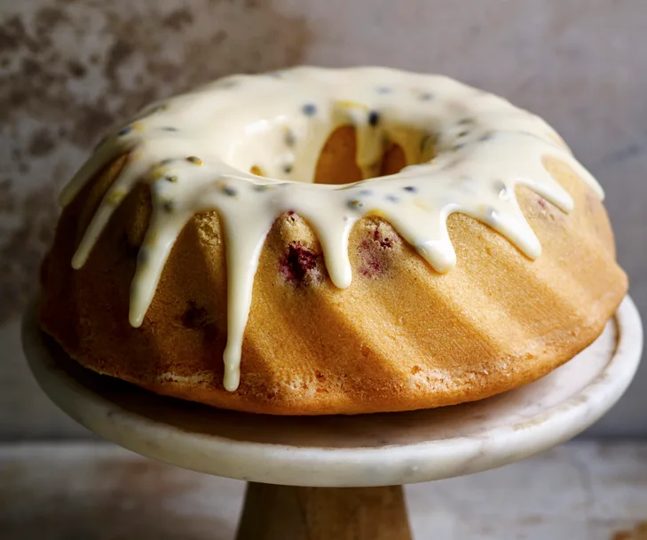 Raspberry cake with passionfruit glaze
