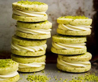 Gluten free pistachio and lemon sandwich biscuits