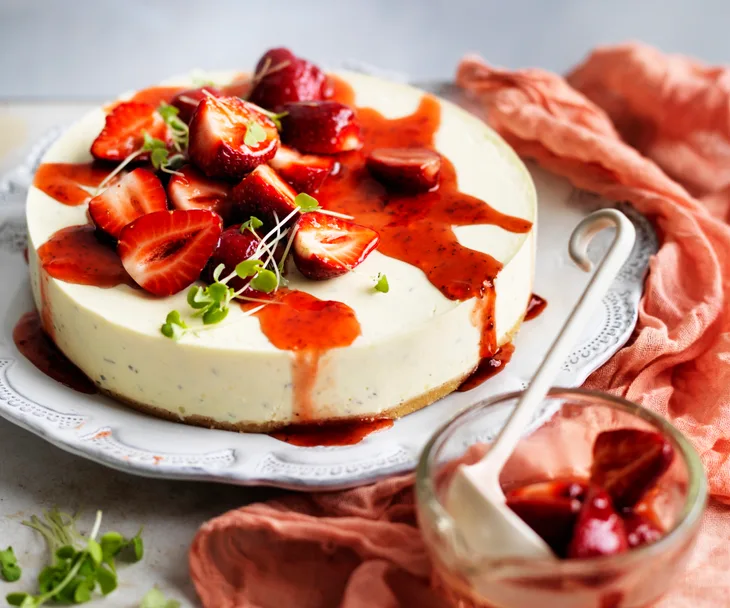 basil, lime and strawberry cheesecake