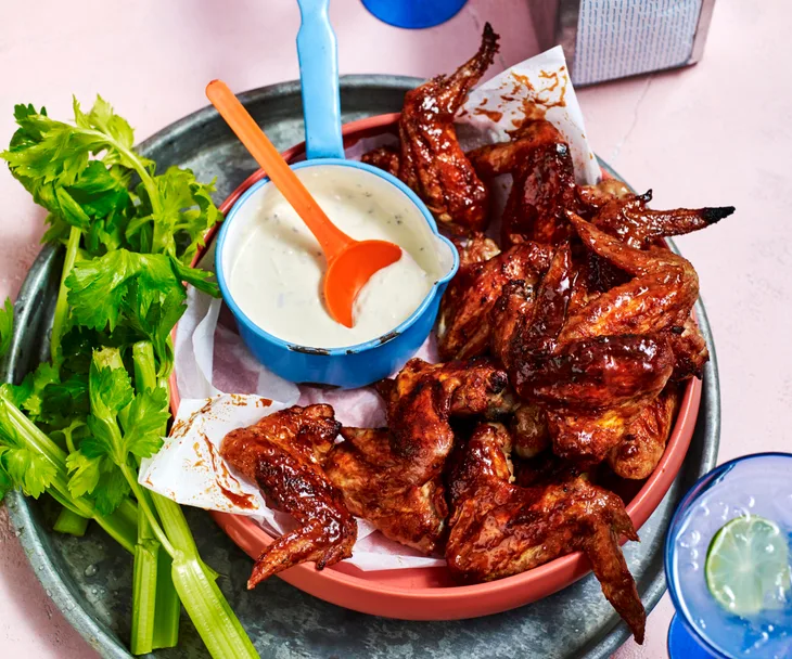 Buffalo chicken wings with blue cheese sauce