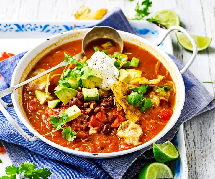 Black bean soup with jicama chips