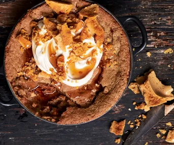 Frying pan coconut blondie with sea salt honeycomb