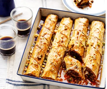 Pistachio, walnut and chocolate baklava