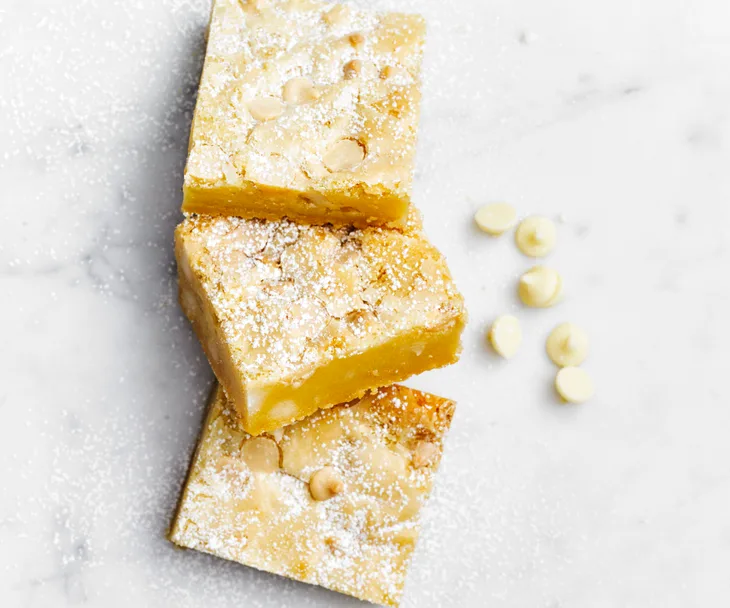 Macadamia and white chocolate blondies