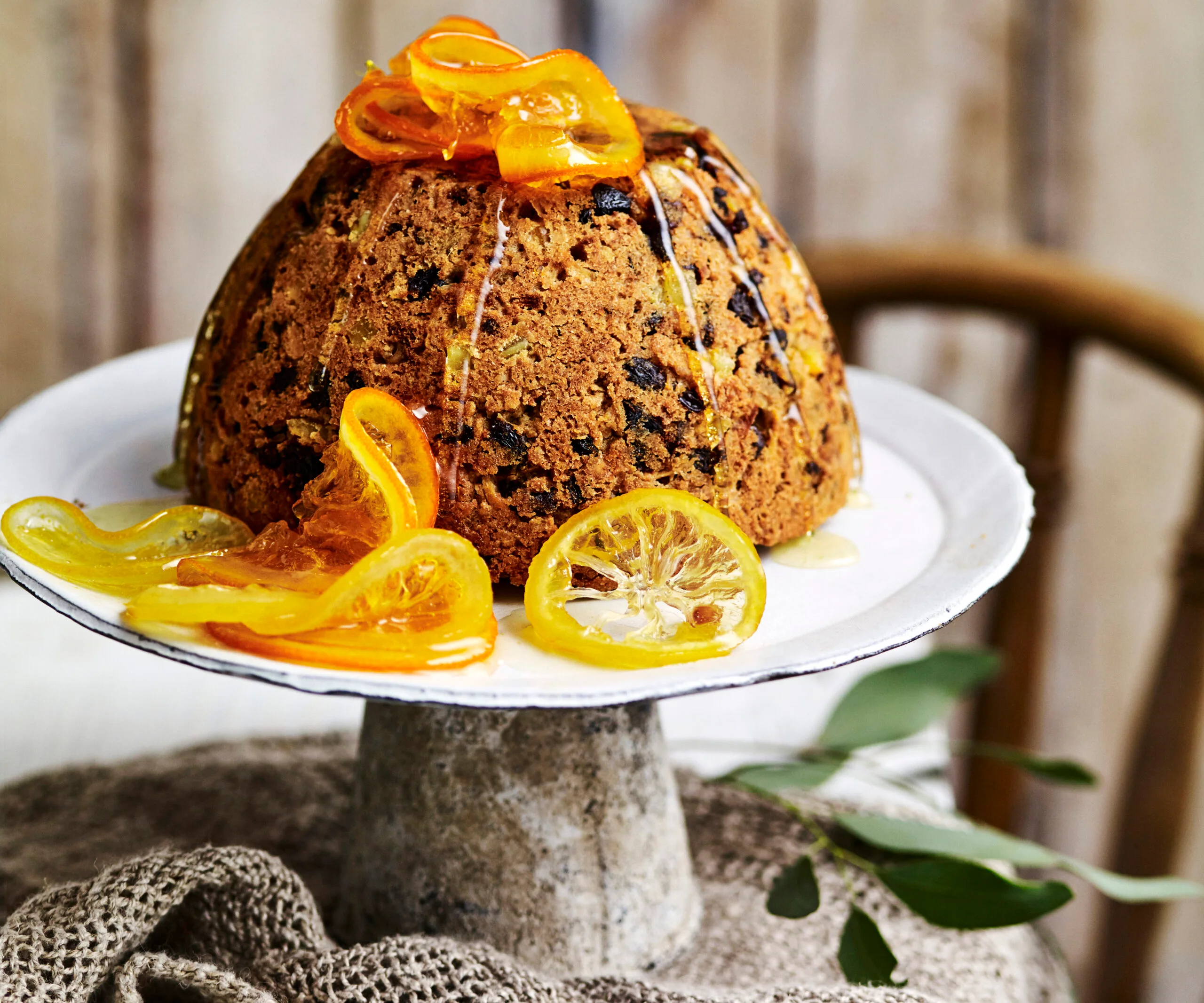 steamed citrus brandy fruit pudding