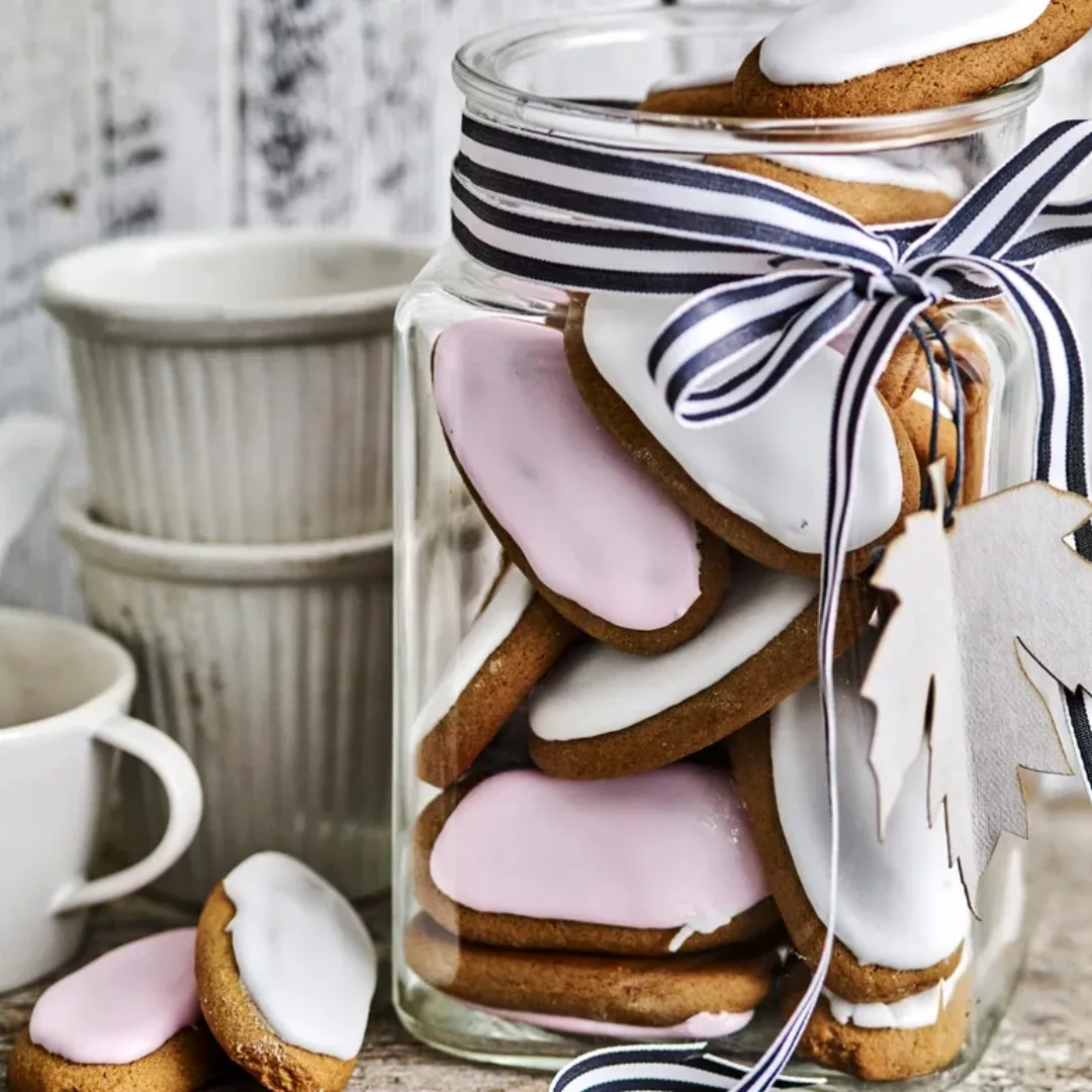 honey jumbles cookies in a glass jar