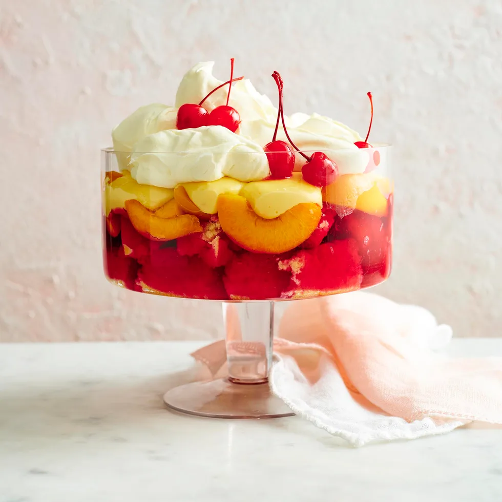 Classic trifle in a glass trifle bowl