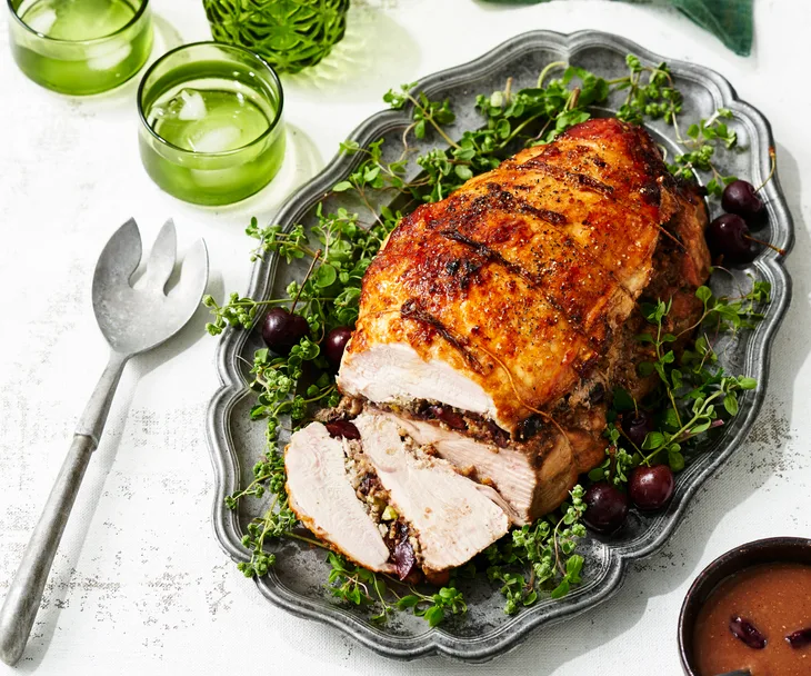 Roast turkey breast with cranberry and pistachio stuffing