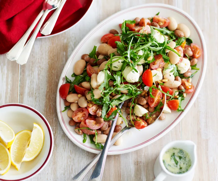 bean salad with creamy basil dressing