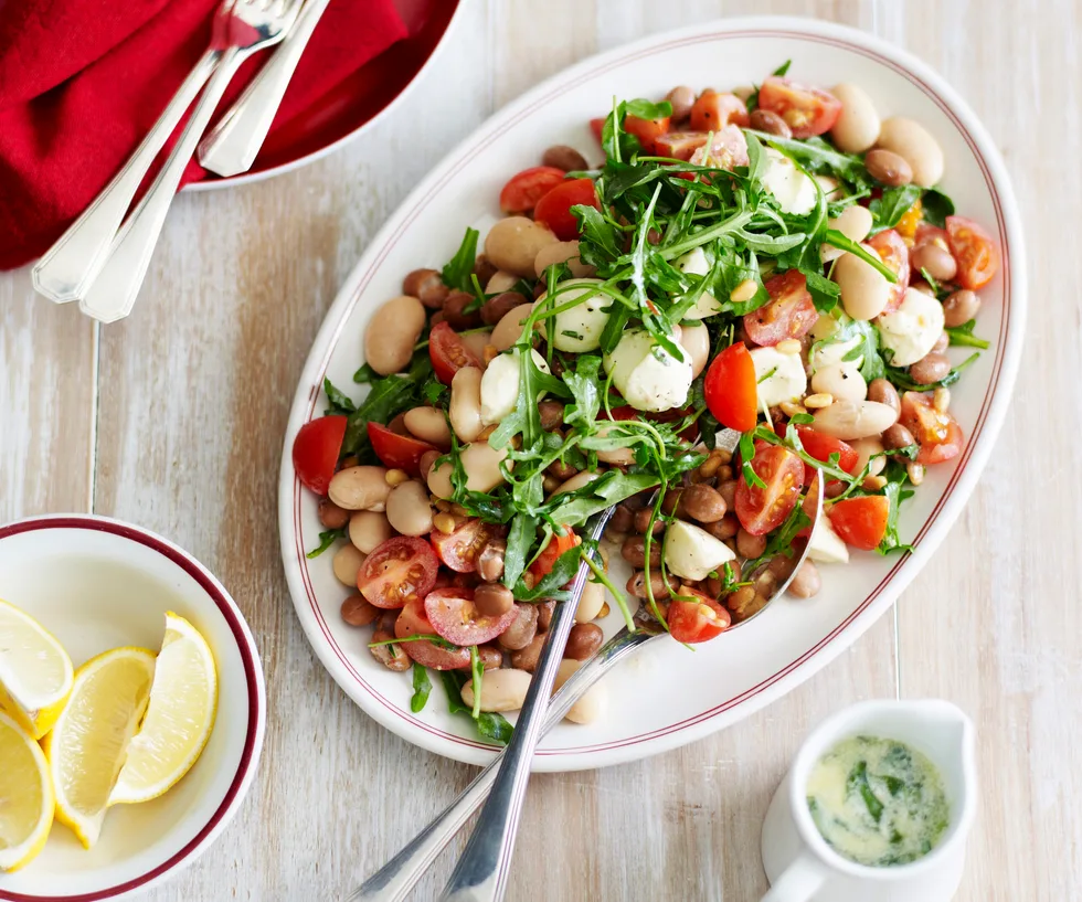 bean salad with creamy basil dressing