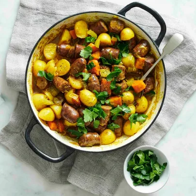 Curried sausages