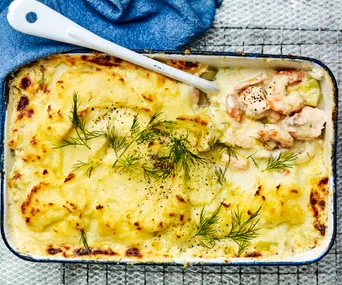 Creamy fish and prawn pie