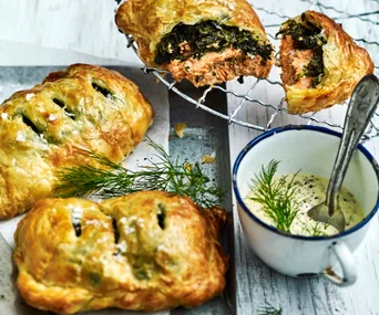 Ocean trout, spinach and mustard hand pies