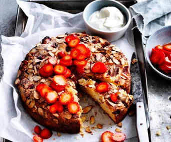 Melt-and-mix strawberry yoghurt cake