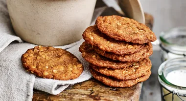 Stack of chewy Anzac biscuits
