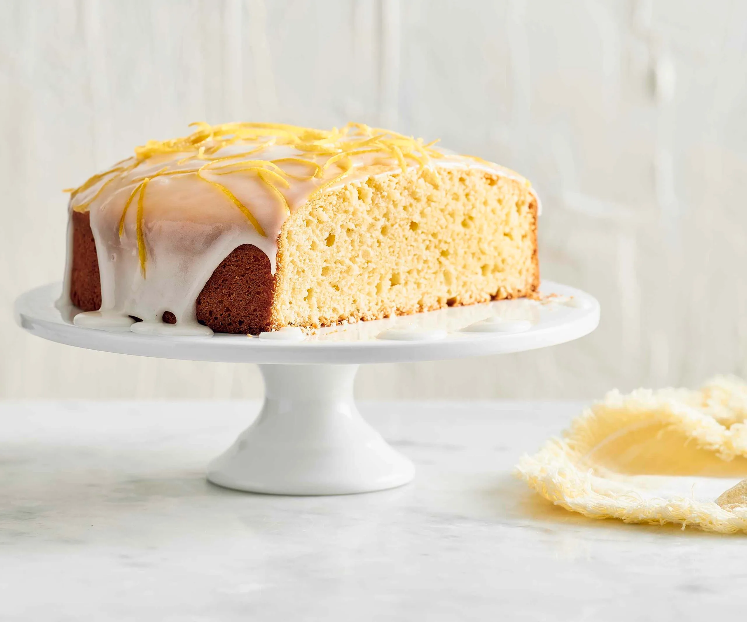 The inside of the luscious lemon cake made with this recipe.