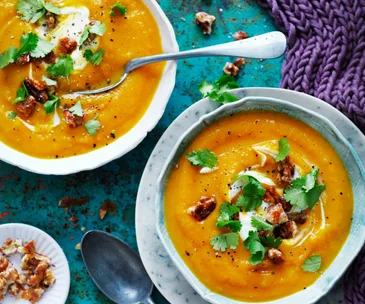 Chai roasted pumpkin soup with honey walnuts