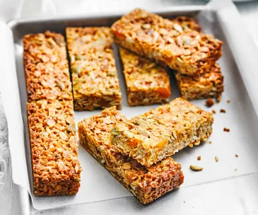 Baking tray of muesli bars