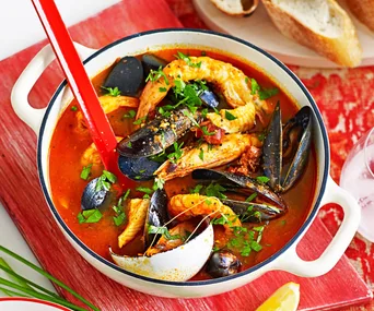 Pot of Julie Goodwin's seafood stew