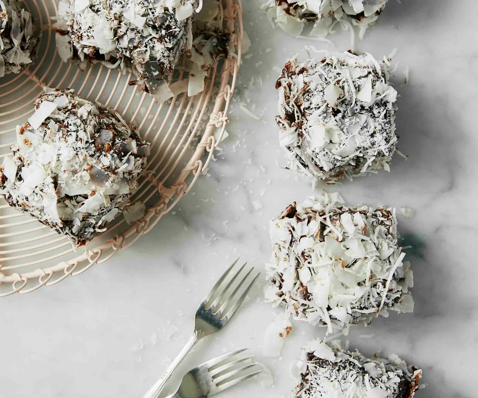 lamingtons on a baking tray