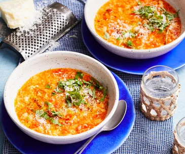 Bowls of Tuscan tomato bread soup