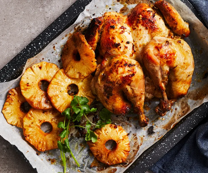 Spicy upside down pineapple chicken.