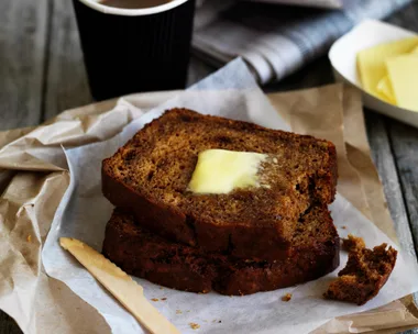 banana bread slices with butter on top