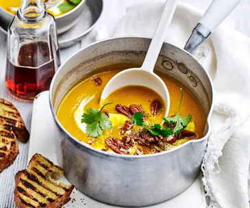 Pot of harissa pumpkin soup