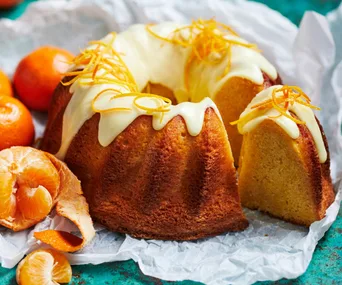 mandarin recipes; mandarin bundt cake with icing and mandarin zest