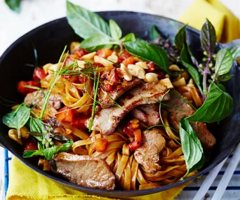 Thai spicy lamb and noodle stir-fry