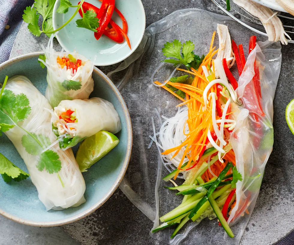 Ginger & chilli chicken rice paper rolls