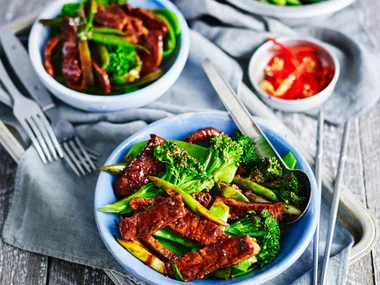 bowl of lamb and black bean stir fry