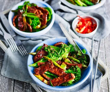 bowl of lamb and black bean stir fry