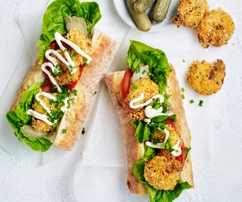 Spiced prawn po'boys