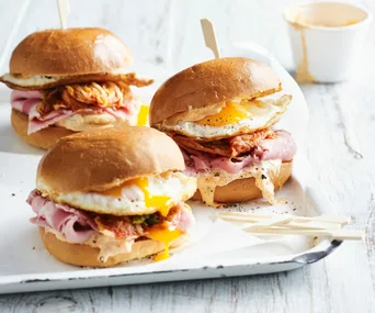 ham and egg breakfast roll with kimchi