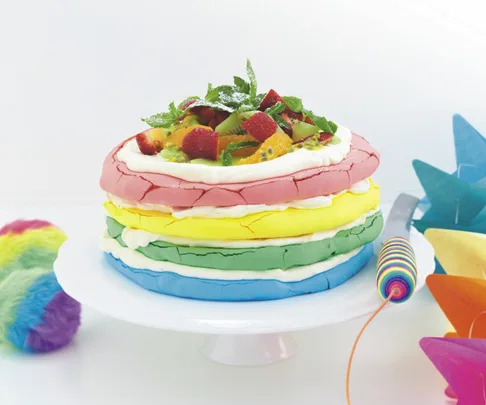 rainbow pavlova layer cake