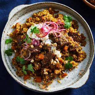slow cooker beef biryani recipe in a bowl