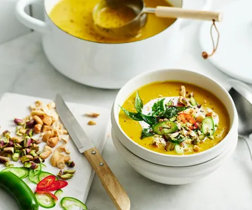 Indian-spiced red lentil and pumpkin soup