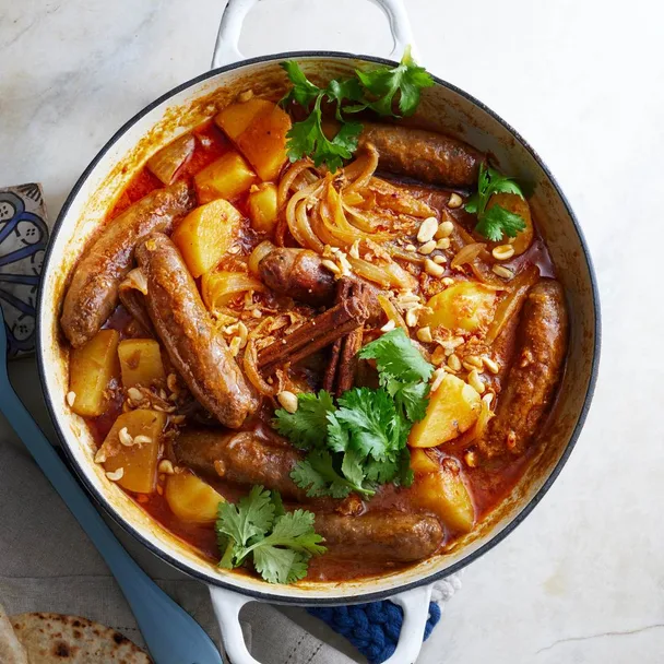Massaman style coconut curried sausages