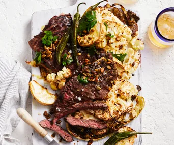 Skirt steak with roasted cauliflower