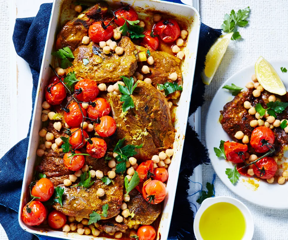 Paprika lamb and chickpea tray bake