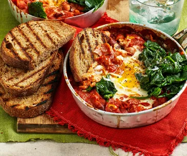 Baked eggs with beans