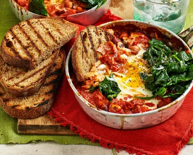 Baked eggs with beans