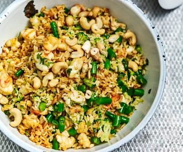 Broccoli and tom yum prawn fried rice