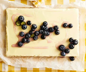 Cheesecake slice with blueberries